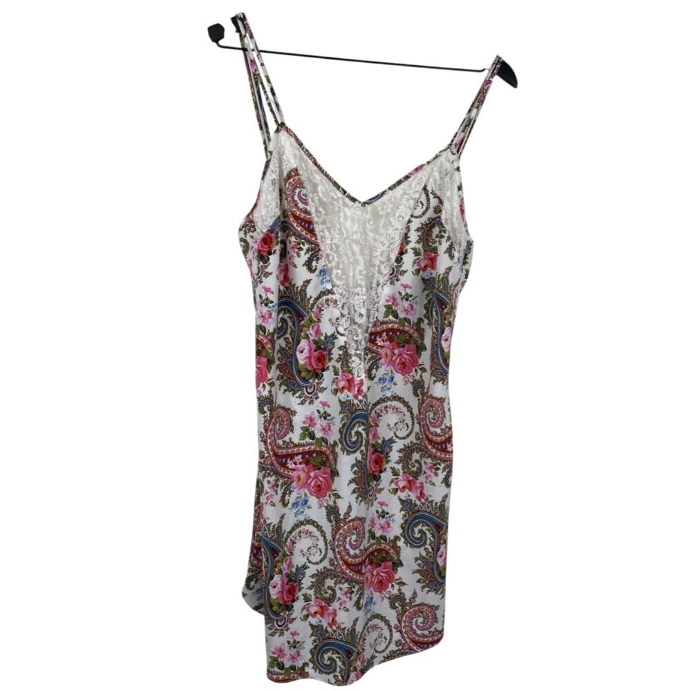 Victoria’s Secret Slip Dress Gold Label Lace Paisley Floral Multicolor Sz M Vtg